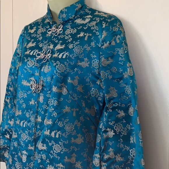 Vintage Oriental turquoise & silver tapestry gown - Picture 6 of 8